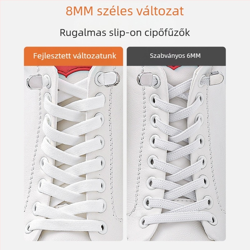 Kötésmentes, lusta cipőfűző műtárgy férfi és női kis fehér cipők gyermek laza, kötél nélküli, fekete-fehér lapos cipőfűző kötélcsattal