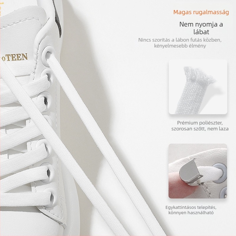 Kötésmentes, lusta cipőfűző műtárgy férfi és női kis fehér cipők gyermek laza, kötél nélküli, fekete-fehér lapos cipőfűző kötélcsattal