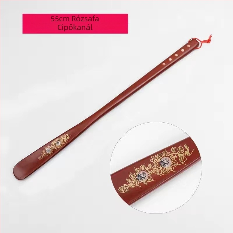 Nagykereskedelmi mahagóni kézműves hosszú fa cipőhúzó nyomtatás cipő hosszú fogantyú cipőemelés ébenfa háztartási cipő kihúzás