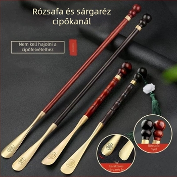 Rózsafa sárgaréz cipőhúzó 58cm hosszú fogantyú háztartási terhes nőknek nem hajlítható hordozható tömörfa szantálfa réz cipőhúzó
