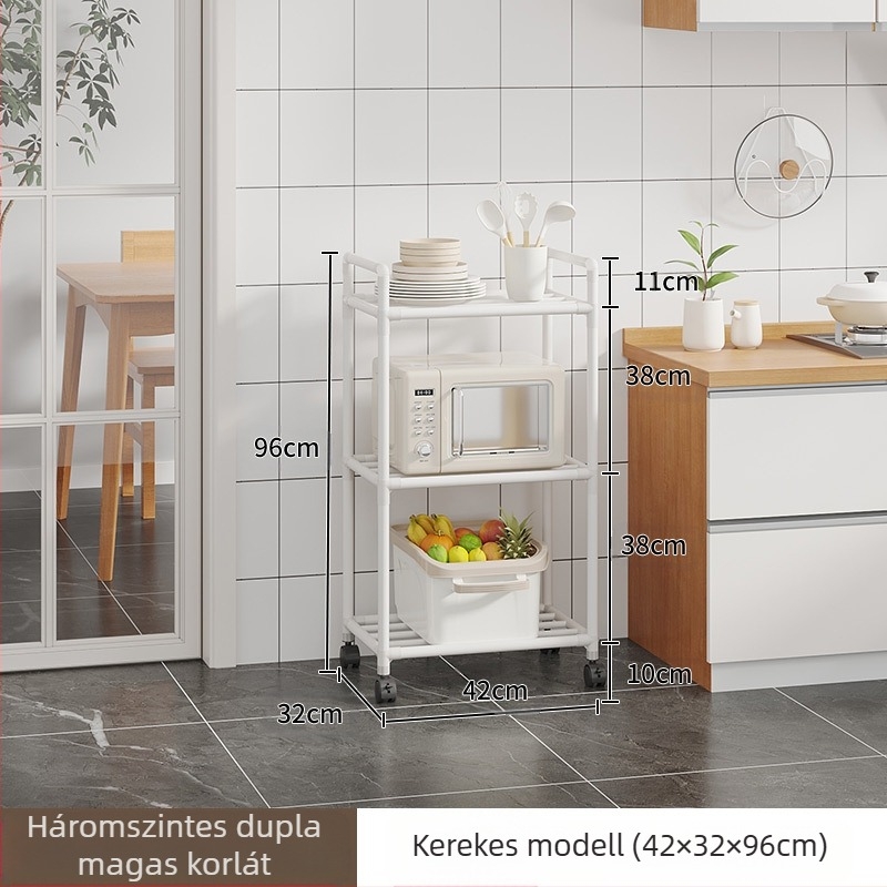 Konyhai tárolóállvány, edénytartó, padlón álló, többrétegű tárolóállvány, konyhai speciális edénytartó, mozgatható zöldségtartó