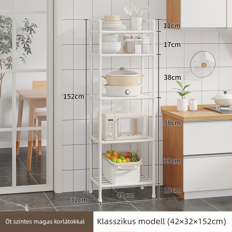 Konyhai tárolóállvány, edénytartó, padlón álló, többrétegű tárolóállvány, konyhai speciális edénytartó, mozgatható zöldségtartó