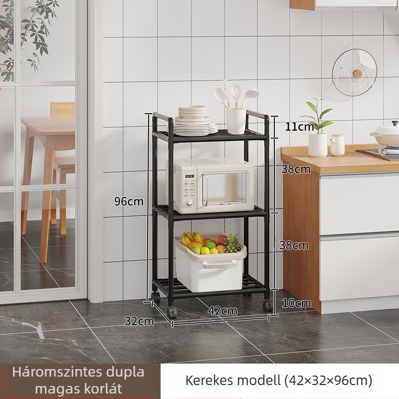 Konyhai tárolóállvány, edénytartó, padlón álló, többrétegű tárolóállvány, konyhai speciális edénytartó, mozgatható zöldségtartó