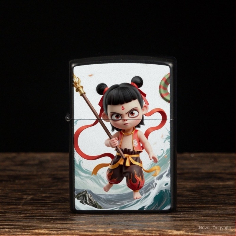 Nezha perifériás kerozin öngyújtó retró kreatív kis ajándék fém szélálló klasszikus stílusú öngyújtó