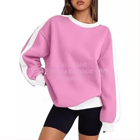 Amazon cross-border női szuper plus size pulóver, kerek nyakú, kapucnis, színben illő hosszú ujjú, 2024-es őszi féláron