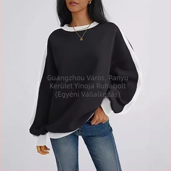 Amazon cross-border női szuper plus size pulóver, kerek nyakú, kapucnis, színben illő hosszú ujjú, 2024-es őszi féláron