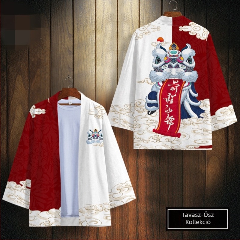 Határokon átnyúló új, nemzeti stílusú Xingshi 3D digitális nyomtatású kimonó köntös, félujjas, tollas szőtt köpeny, kardigán