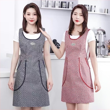 Mellény stílusú új kötény konyhai vízálló és olajálló munkaruhák vendéglátóipari nőknek koreai stílusú gyönyörű derékpánttal
