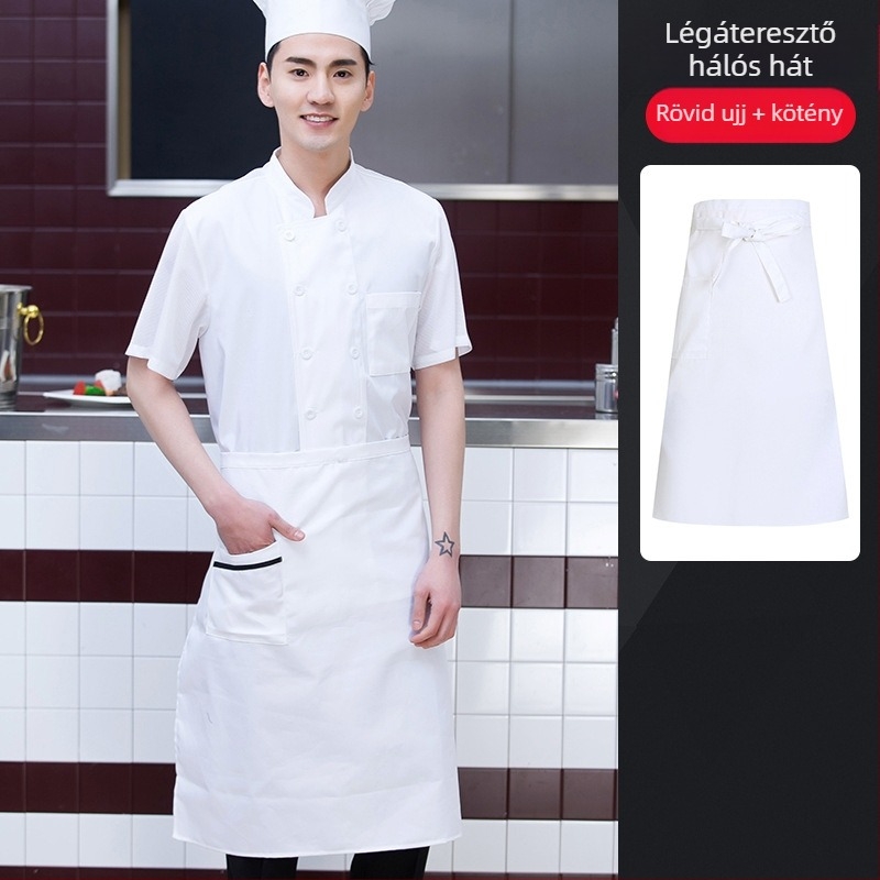 Új szakács munkaruha nyomtatás férfi nyári jég selyem rövid ujjú vékony lélegző étkező étterem szálloda hátsó konyha Női