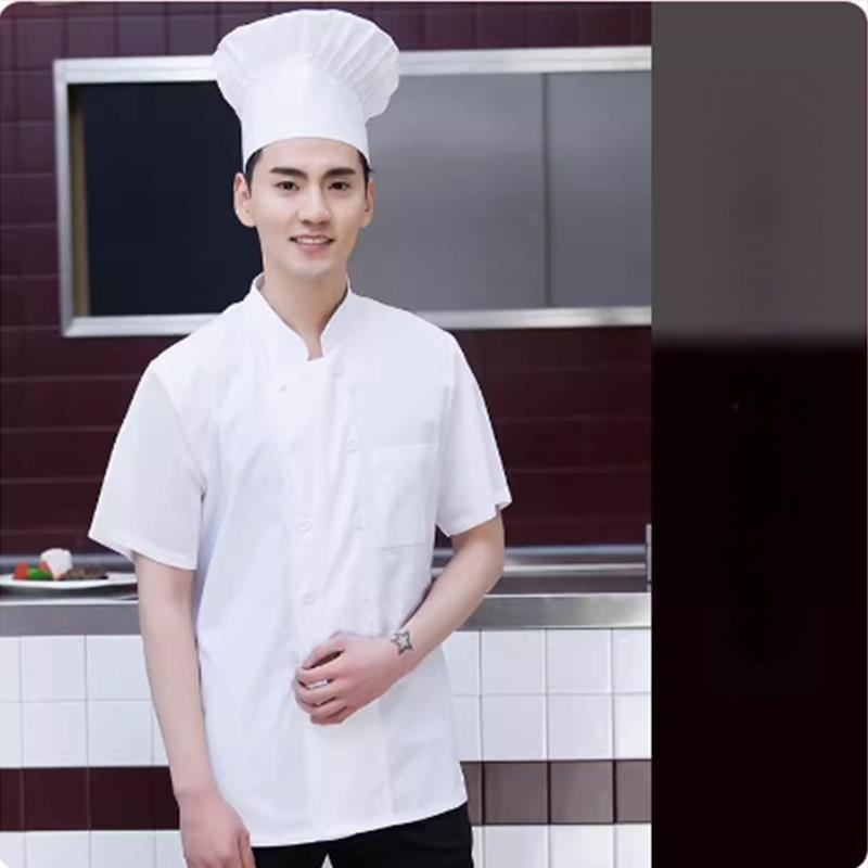 Új szakács munkaruha nyomtatás férfi nyári jég selyem rövid ujjú vékony lélegző étkező étterem szálloda hátsó konyha Női