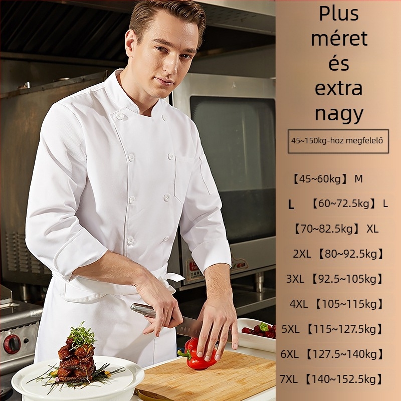 Trágya hozzáadása a szakácsruhák növeléséhez ősszel és télen, vastag, hosszú ujjú vendéglátóipari konyhában, extra nagy méret, 300 kg-os téli