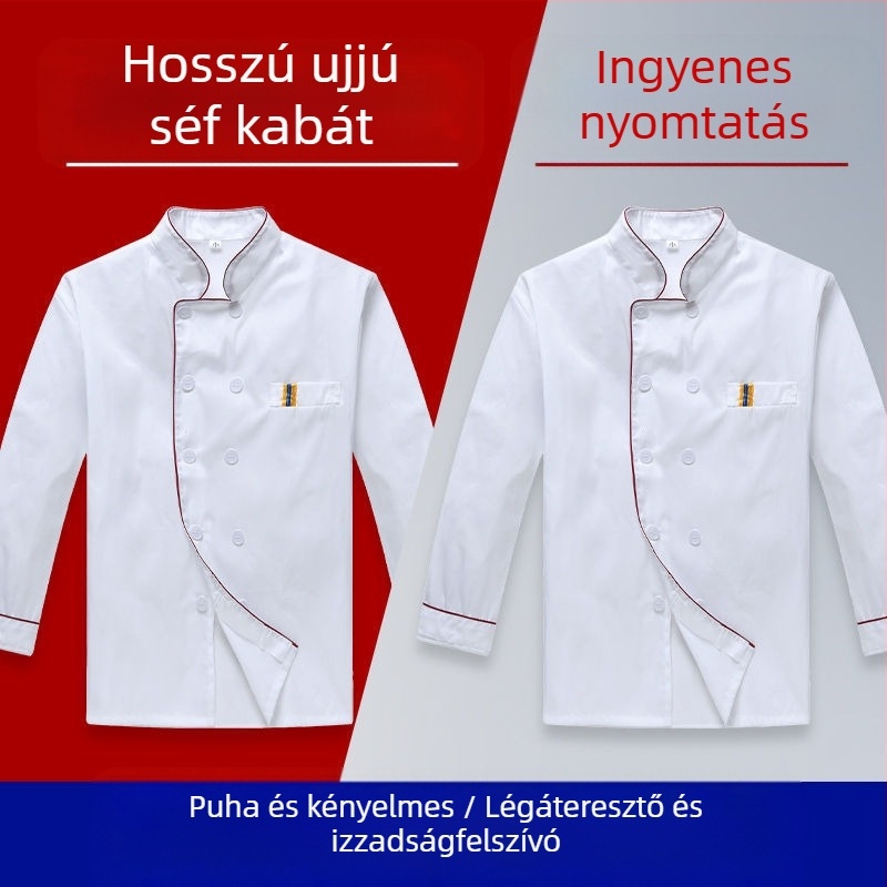 Férfi szakács munkaruha, rövid ujjú, nyári, lélegző vendéglátóipari ruházat, hosszú ujjú, plus size menzai konyhai ruházat
