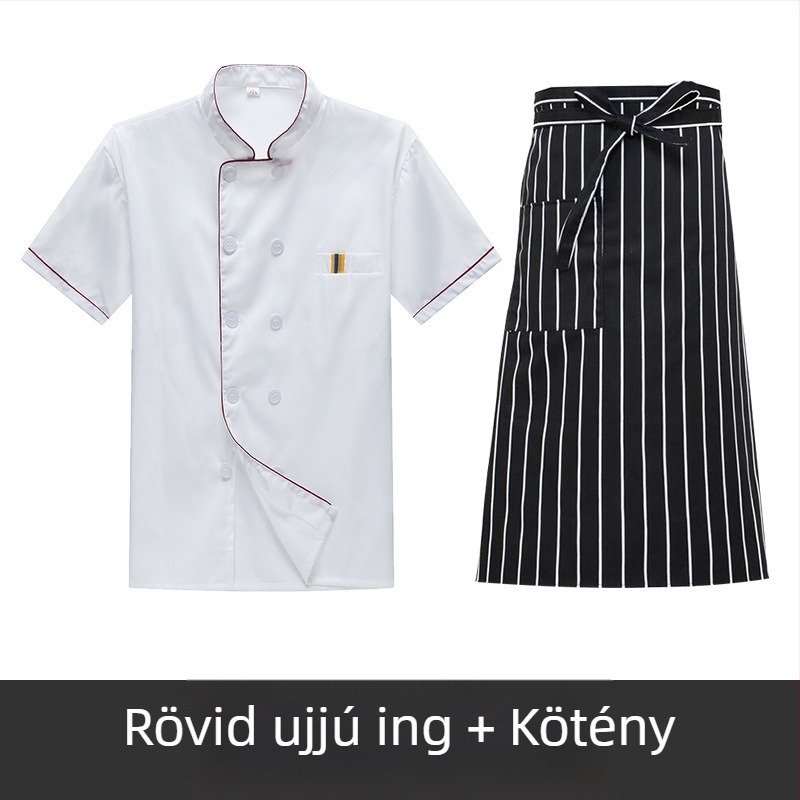 Férfi szakács munkaruha, rövid ujjú, nyári, lélegző vendéglátóipari ruházat, hosszú ujjú, plus size menzai konyhai ruházat