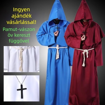 Halloween cosplay középkori fokföldi szerzetes jelmez varázsló szerzetes jelmez pap köntös kapucnis köpennyel