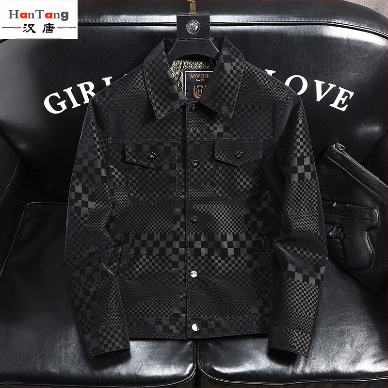 Új Férfi Bőrkabát Pehelymintás, Kockás Mintával, Hajtóval, Tavaszi, Őszi és Téli Férfikabát, Határokon Átnyúló Kizárólag Készleten