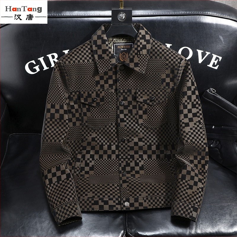 Új Férfi Bőrkabát Pehelymintás, Kockás Mintával, Hajtóval, Tavaszi, Őszi és Téli Férfikabát, Határokon Átnyúló Kizárólag Készleten