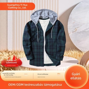 Spot Dropshipping tavaszi és őszi ing Kapucnis kockás ing Laza egyszerű bolyhozott hétköznapi hosszú ujjú felsőing