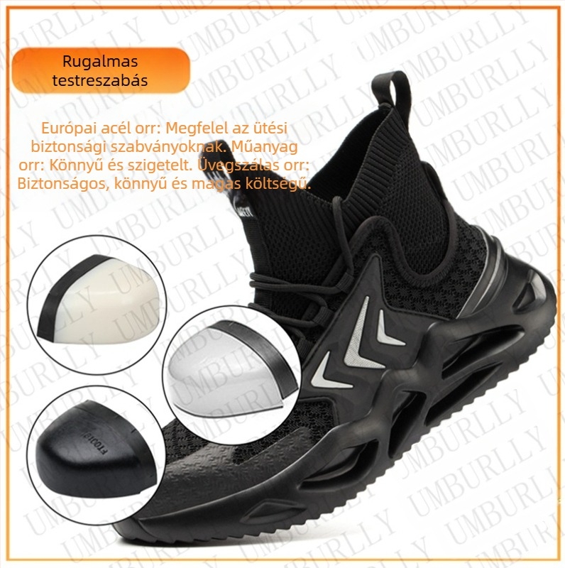 Munkavédelmi cipők nagykereskedelemben, ütésálló, piercinggátló, könnyű munkacipők, acélbetétes orrmerevítő, repülő, szőtt, lélegző védőcipők, férfi munkacipők