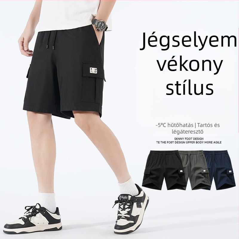 Tooling Rövidnadrág Férfi 2025 Nyári Jég Selyem Gyorsan Száradó Koreai Stílusú Divatos Márkás Laza Egyenes Szárga Sport Nadrág Hétköznapi Nadrág