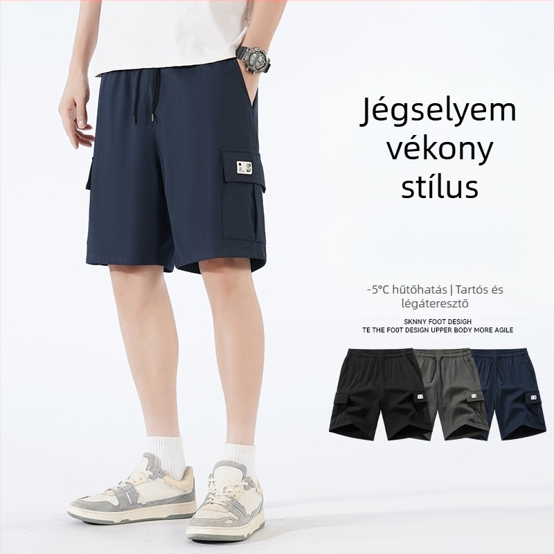 Tooling Rövidnadrág Férfi 2025 Nyári Jég Selyem Gyorsan Száradó Koreai Stílusú Divatos Márkás Laza Egyenes Szárga Sport Nadrág Hétköznapi Nadrág