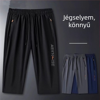 Rövidített nadrág Férfi jégselyem gyorsan száradó rövidnadrág Laza, egyenes szabású nyári plus size alkalmi kétrészes férfi sportnadrág