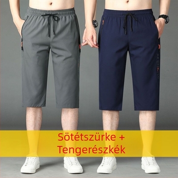 Rövidített nadrág Férfi jégselyem gyorsan száradó rövidnadrág Laza, egyenes szabású nyári plus size alkalmi kétrészes férfi sportnadrág