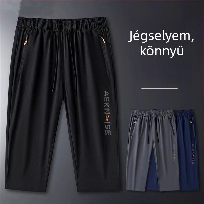 Rövidített nadrág Férfi jégselyem gyorsan száradó rövidnadrág Laza, egyenes szabású nyári plus size alkalmi kétrészes férfi sportnadrág