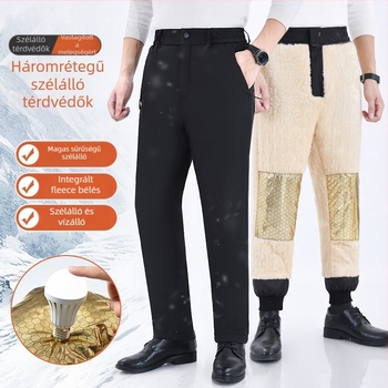 M-7XL Téli polár bélésű nadrág Férfi őszi/téli bárány bársony meleg pamut nadrág Apukáknak való laza, hétköznapi vastag nadrág külső viseletre