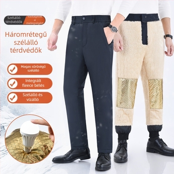 M-7XL Téli polár bélésű nadrág Férfi őszi/téli bárány bársony meleg pamut nadrág Apukáknak való laza, hétköznapi vastag nadrág külső viseletre