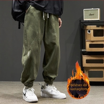 Férfi plus size polár nadrág fiúknak őszi és téli divatos laza zöld overall férfi all-match leg leg casual nadrág