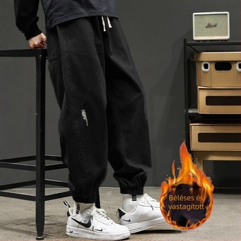 Férfi plus size polár nadrág fiúknak őszi és téli divatos laza zöld overall férfi all-match leg leg casual nadrág