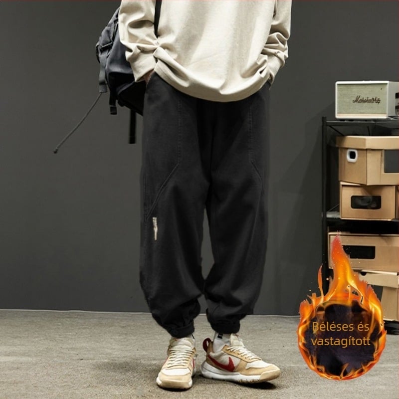 Férfi plus size polár nadrág fiúknak őszi és téli divatos laza zöld overall férfi all-match leg leg casual nadrág