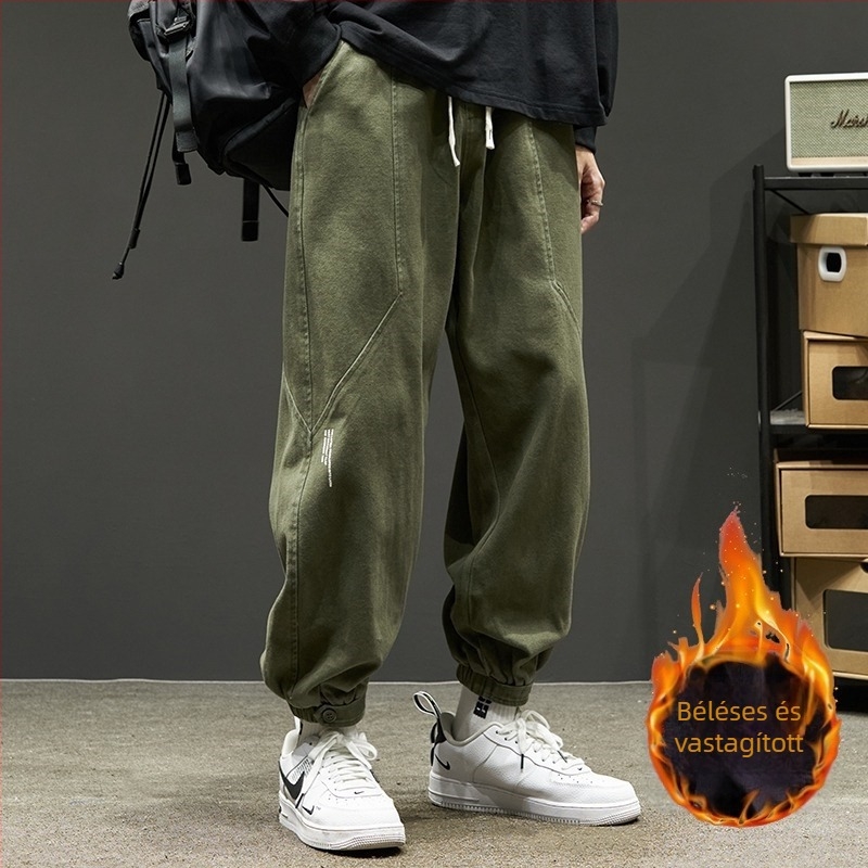 Férfi plus size polár nadrág fiúknak őszi és téli divatos laza zöld overall férfi all-match leg leg casual nadrág