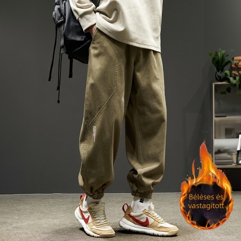 Férfi plus size polár nadrág fiúknak őszi és téli divatos laza zöld overall férfi all-match leg leg casual nadrág