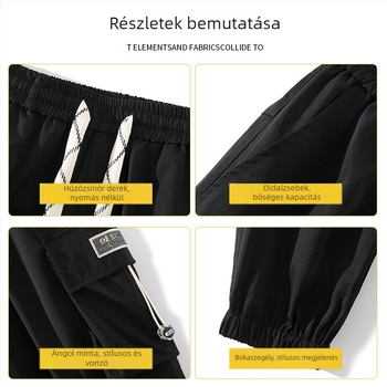 Férfi cargo nadrág 2024 tavaszi és őszi divatos bő, rövidített, többzsebes szabadidőnadrág, plus size, lezser diákoknak