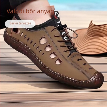 Férfi csúszásgátló, alacsony szárú, puha talpú szandálok, férfi szabadtéri, alkalmi barlangcipők, nyári üreges strandcipők, szandálok marhaínakkal