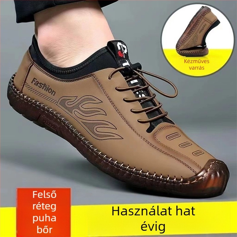 Férfi csúszásgátló, alacsony szárú, puha talpú szandálok, férfi szabadtéri, alkalmi barlangcipők, nyári üreges strandcipők, szandálok marhaínakkal