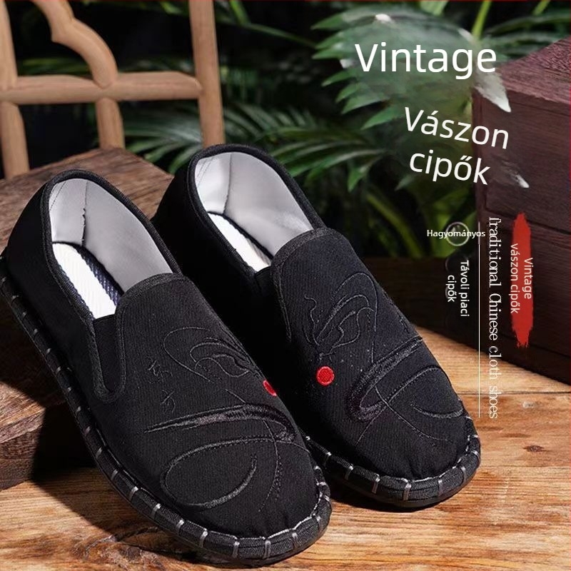 Új 2025-ös régi pekingi szövetcipő divatos hímzett férfi etnikai stílusú hímzett arcstílus divat kínai stílus