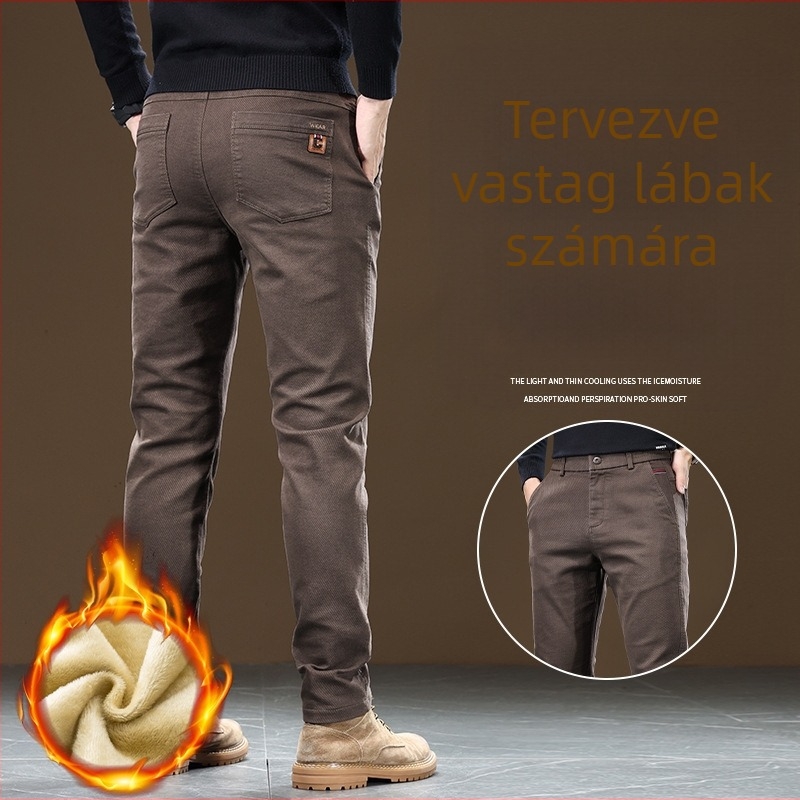 Férfi nadrágok Üzleti, gyapjúbéléssel, vastagított, bő, egyenes szabású, divatos, lezser nadrág Férfi őszi-téli, minden mérkőzésre alkalmas, rugalmas hosszú nadrág