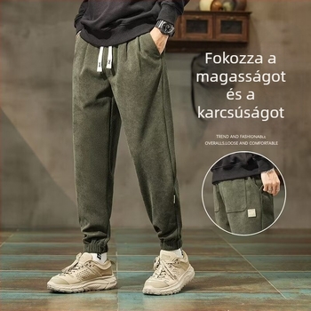 Kordbársony lezser nadrág férfi divatmárka bő bokához kötős nadrág új tavaszi és őszi sokoldalú divatos hárem sportnadrág férfi