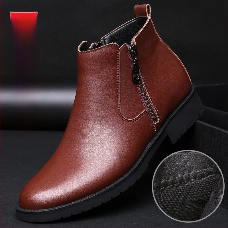 [Bőr gyapjú] Őszi és téli férfi pamut cipő, marhabőr és bársony vastagított magas szárú alkalmi cipő, Martin csizma, bőr cipő, férfi cipők