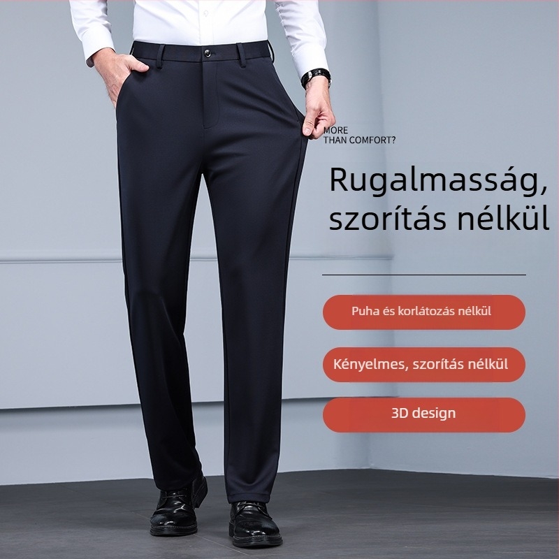Négyoldalas rugalmas férfi nagy méretű férfi lezser nadrág egyenes szabású, laza, plusz vastag férfi nadrág őszi-téli vastag üzleti nadrág