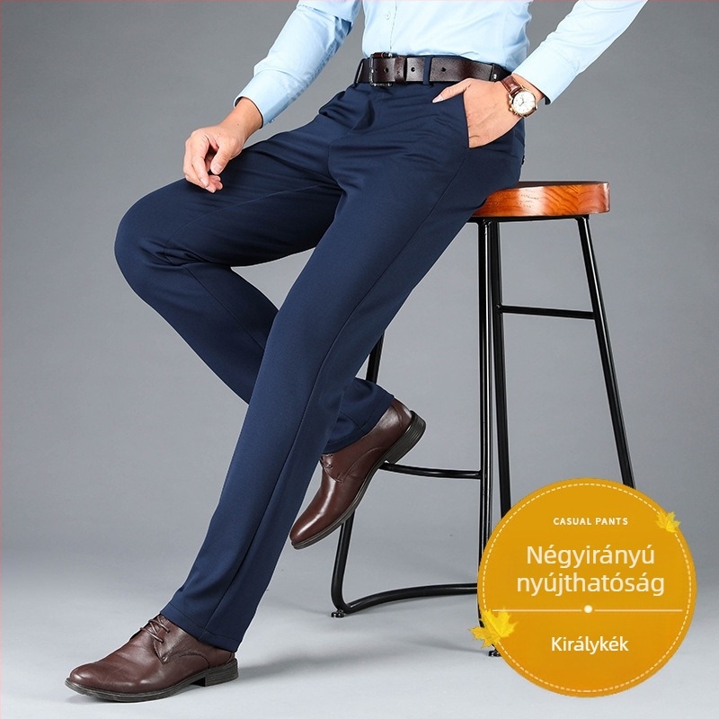 Négyoldalas rugalmas férfi nagy méretű férfi lezser nadrág egyenes szabású, laza, plusz vastag férfi nadrág őszi-téli vastag üzleti nadrág