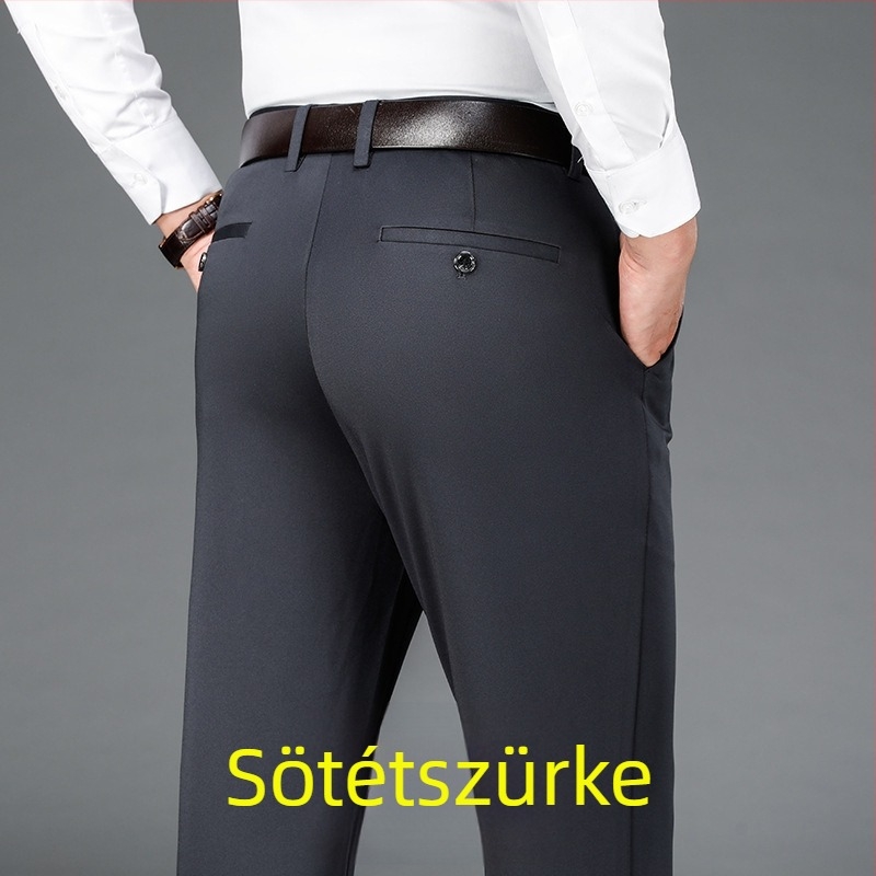 Négyoldalas rugalmas férfi nagy méretű férfi lezser nadrág egyenes szabású, laza, plusz vastag férfi nadrág őszi-téli vastag üzleti nadrág