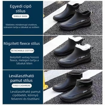 Rövid, vízálló, gyapjúval bélelt férfi cipő, kültéri horgászcipő, konyhai, építkezési gumicsizma, felnőtt, csúszásmentes férfi gumicsizma, téli