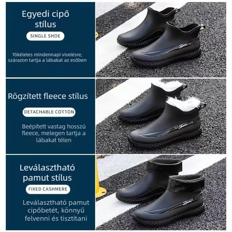 Rövid, vízálló, gyapjúval bélelt férfi cipő, kültéri horgászcipő, konyhai, építkezési gumicsizma, felnőtt, csúszásmentes férfi gumicsizma, téli