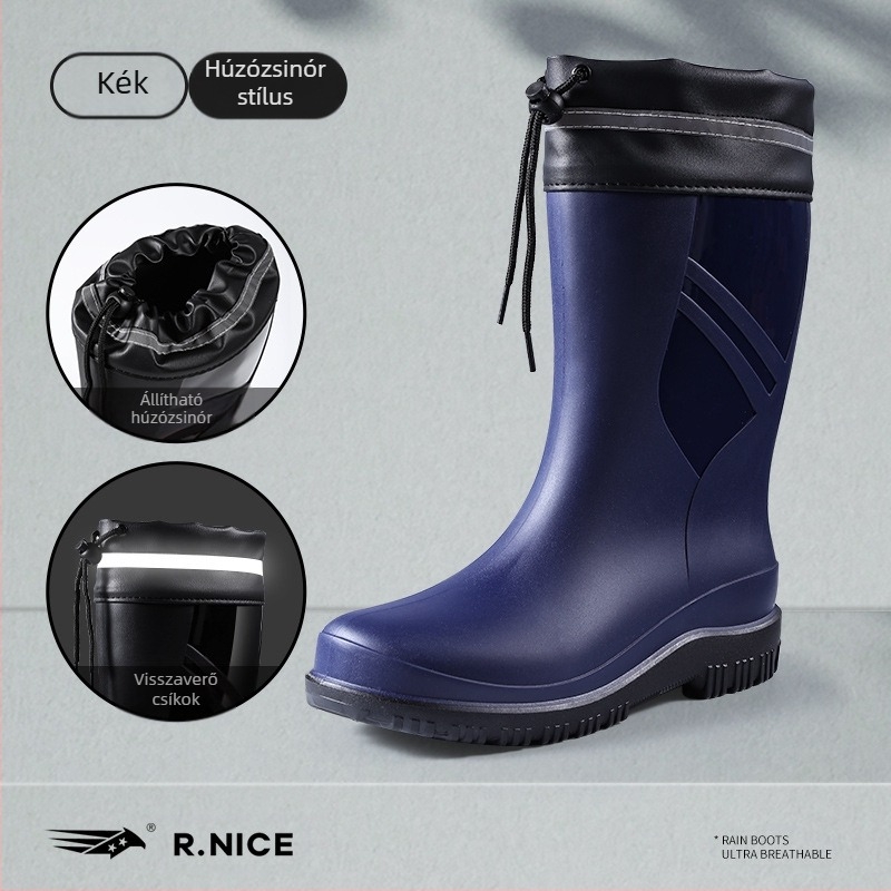 Új esőcsizma gumicipő csúszásmentes középmagas hordó kültéri divatos vízicipő autómosáshoz konyhai szakács munkához vízálló szájú férfi esőcsizma