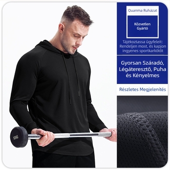 Férfi őszi-téli kapucnis, hosszú ujjú sportruházat, gyorsan száradó, lélegző, kosárlabda futómaratoni felső, fitnesz edzőpulóver