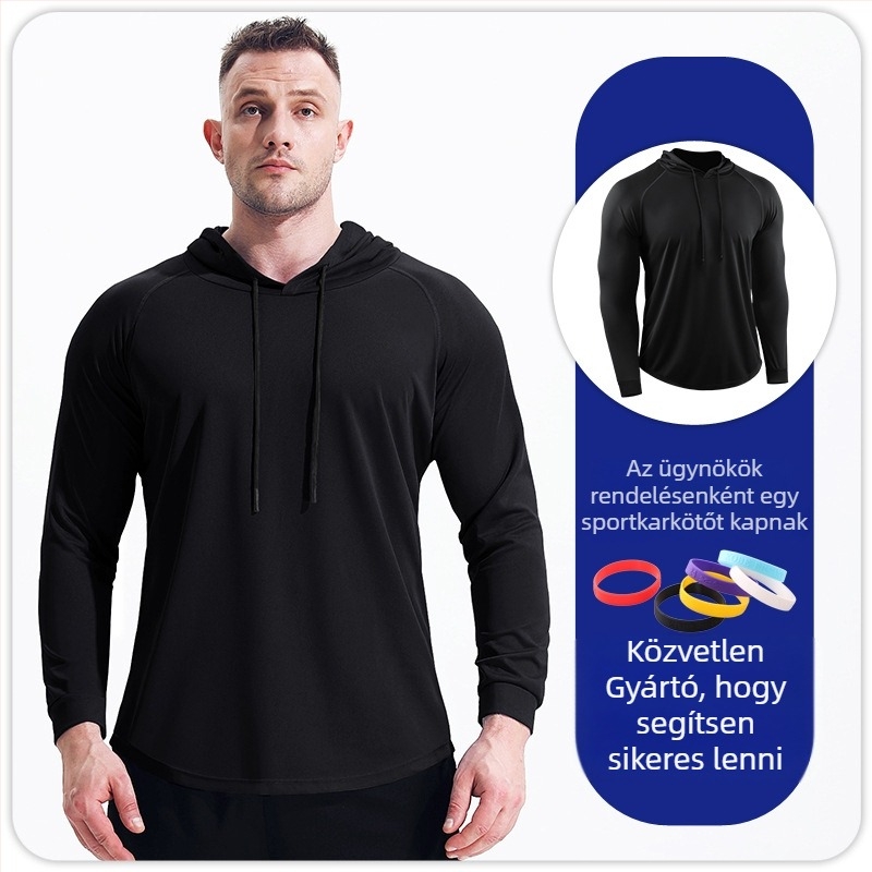 Férfi őszi-téli kapucnis, hosszú ujjú sportruházat, gyorsan száradó, lélegző, kosárlabda futómaratoni felső, fitnesz edzőpulóver
