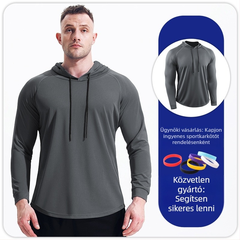 Férfi őszi-téli kapucnis, hosszú ujjú sportruházat, gyorsan száradó, lélegző, kosárlabda futómaratoni felső, fitnesz edzőpulóver